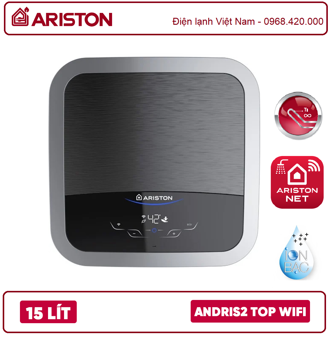 Bình nóng lạnh Ariston 15L ANDRIS2 TOP WIFI 15