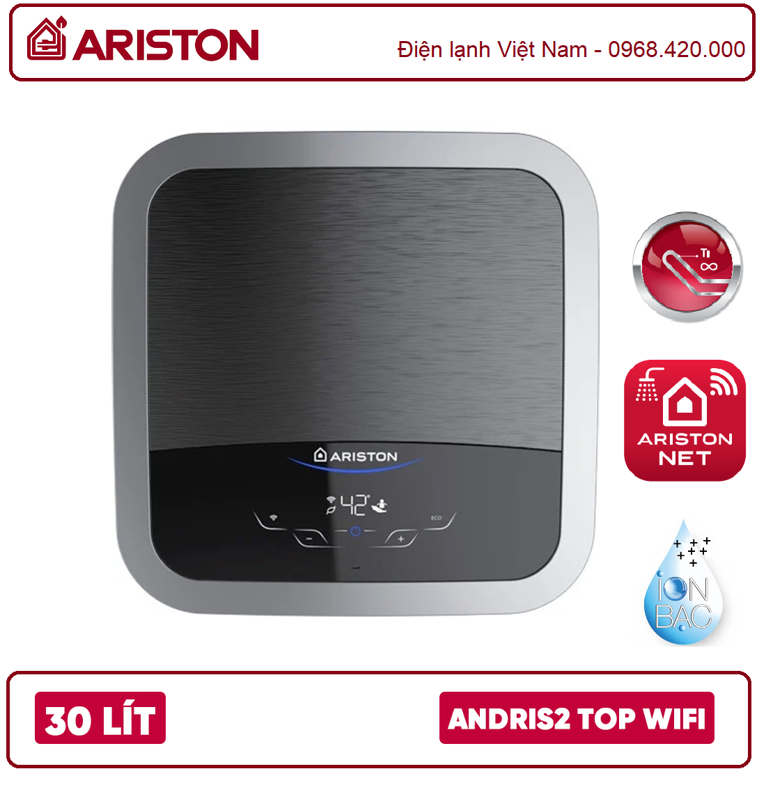 Bình nóng lạnh Ariston 30L ANDRIS2 TOP WIFI 30